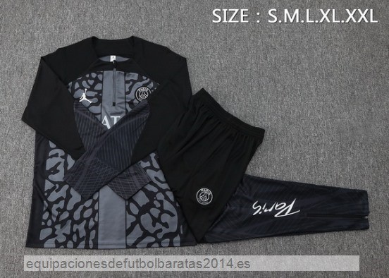 Nuevo Conjunto Completo Sudadera Entrenamiento Niños Paris Saint Germain 23/24 Gris I Negro Baratas
